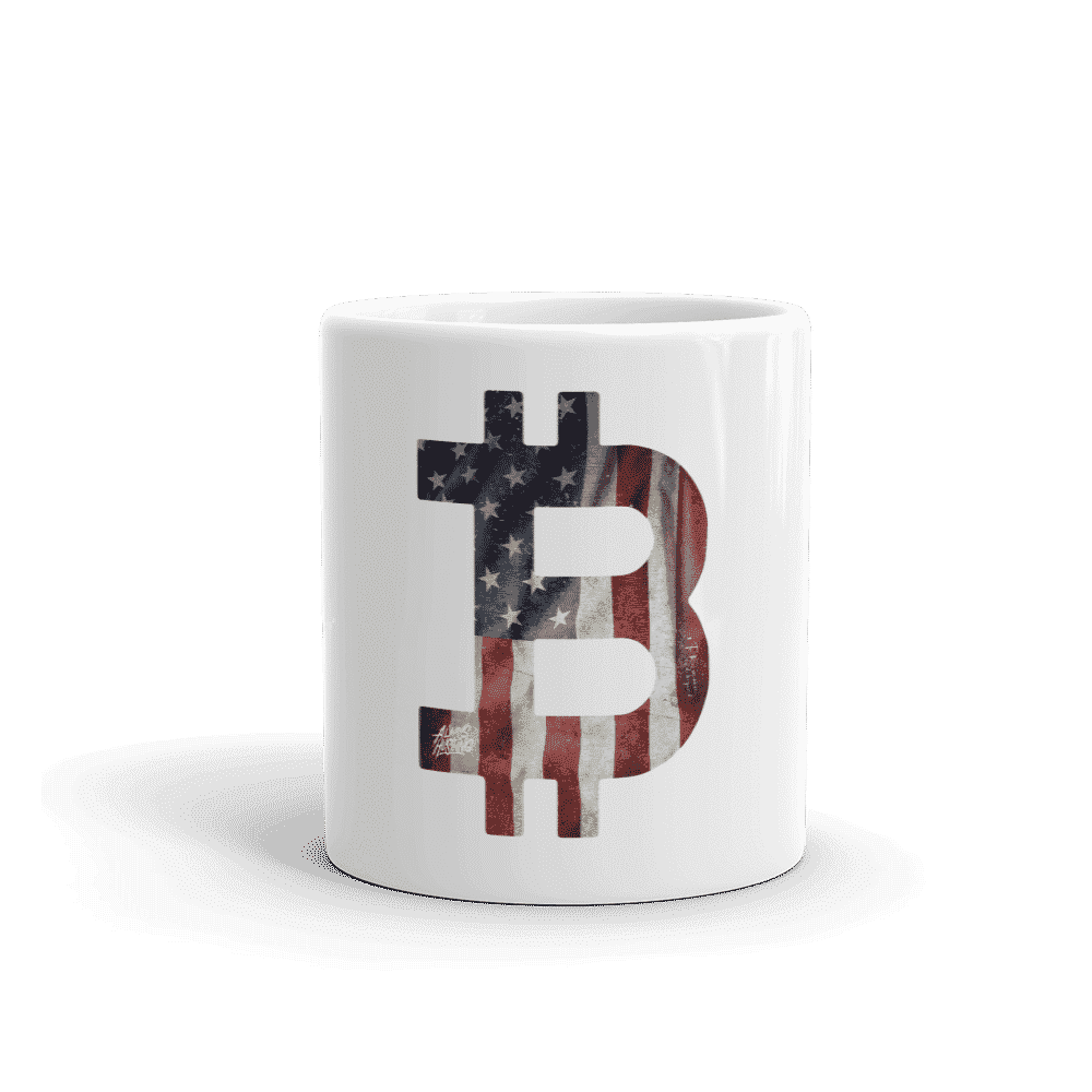 white glossy mug 11oz front view 6096b75a33da9 - Bitcoin USA Flag mug