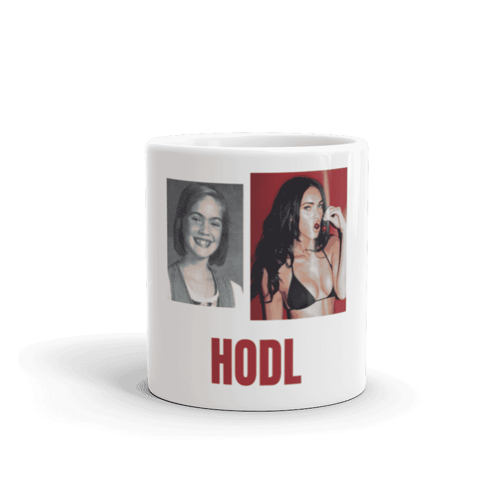 white glossy mug 11oz front view 6096b81c355dc - HODL Megan Fox Meme mug