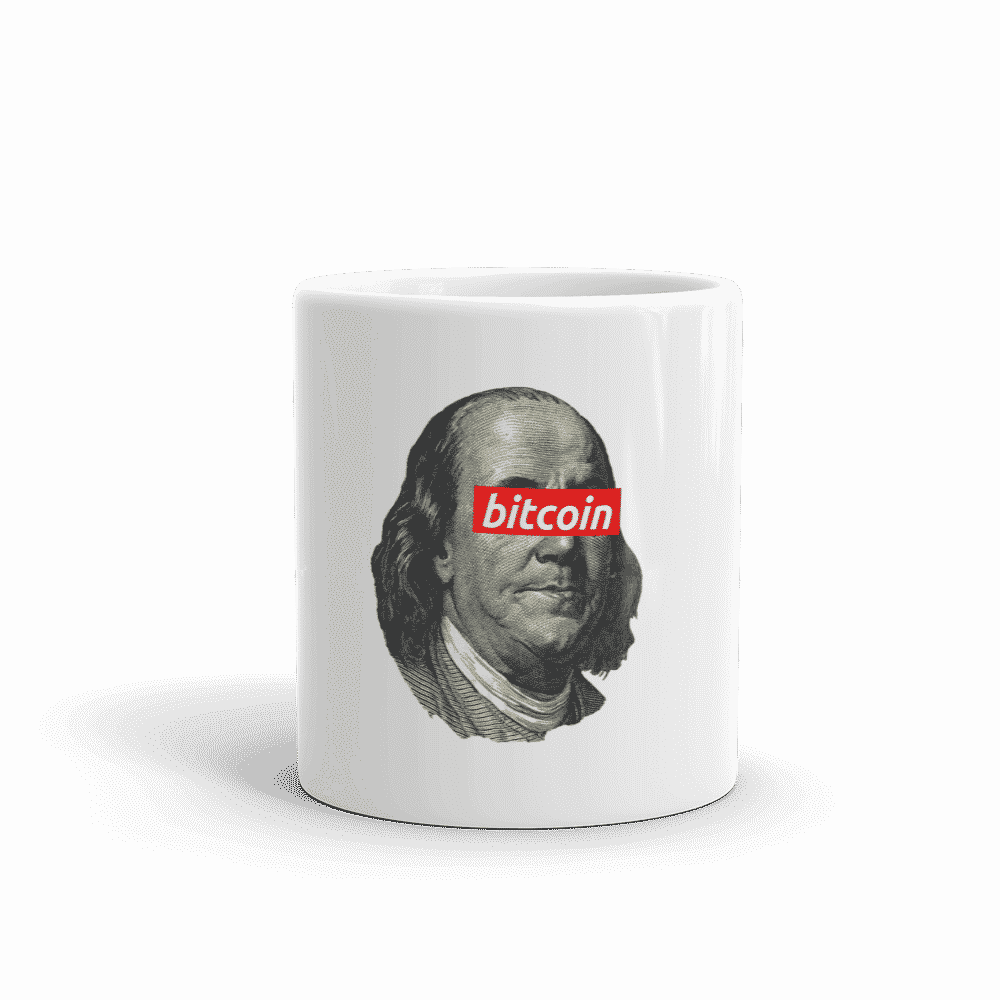 white glossy mug 11oz front view 6096bebcf043a - Benjamin Franklin Bitcoin mug