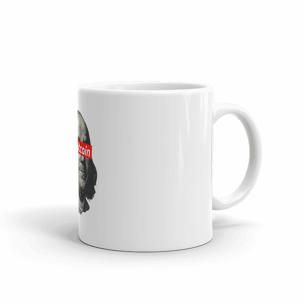 white glossy mug 11oz handle on right 6096bebcf04f6 - Benjamin Franklin Bitcoin mug