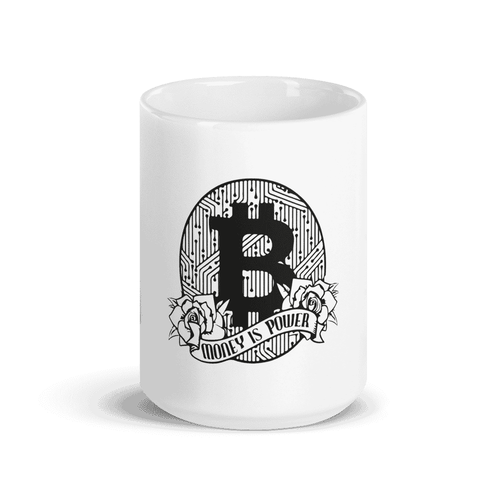 white glossy mug 15oz front view 6096bdc676be5 - Bitcoin: Money is Power mug