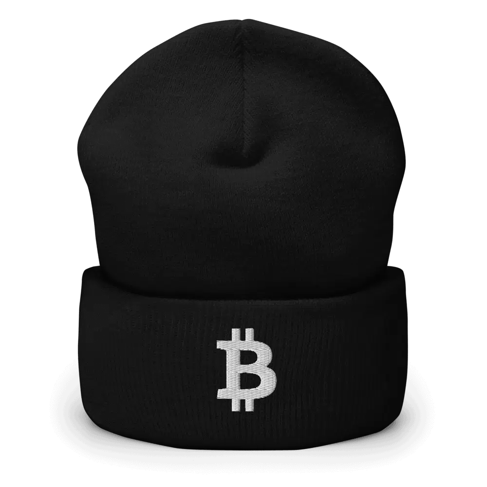 cuffed beanie black front 60ba7d7953a12 - Bitcoin Logo Cuffed Beanie