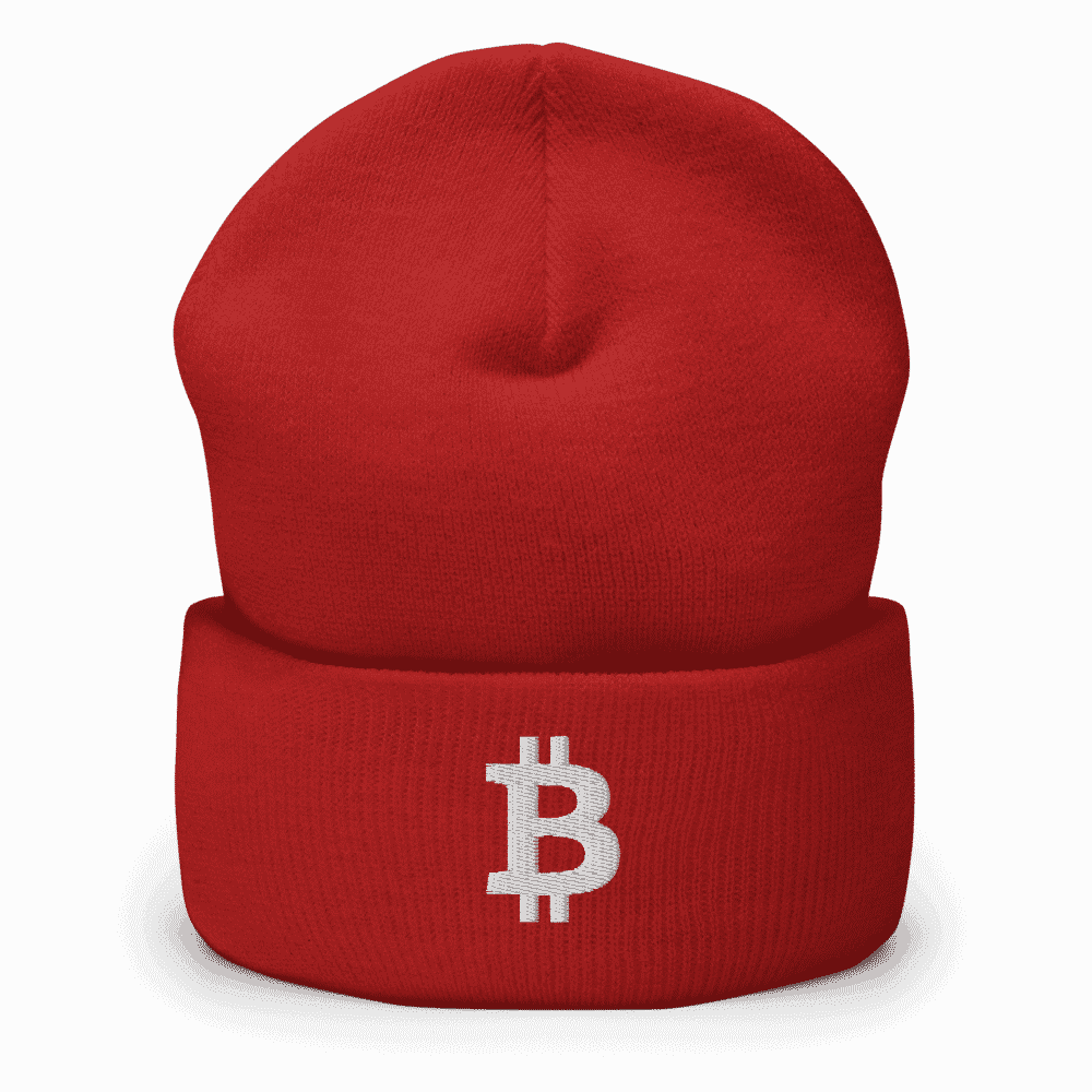 cuffed beanie red front 60ba7d7953b17 - Bitcoin Logo Cuffed Beanie