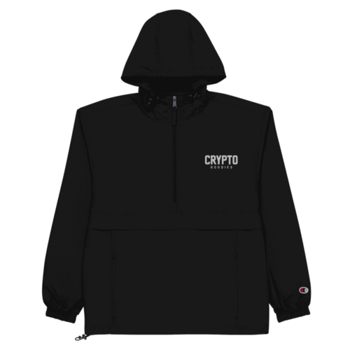 embroidered champion packable jacket black front 60bb1bf342589 - Crypto Goodies x Champion Packable Jacket (Black)