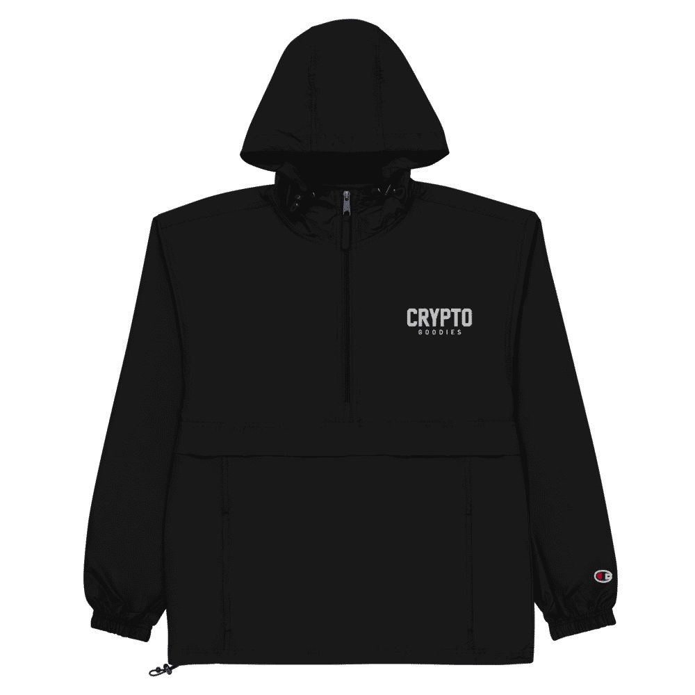 embroidered champion packable jacket black front 60bb1bf342589 - Crypto Goodies x Champion Packable Jacket (Black)