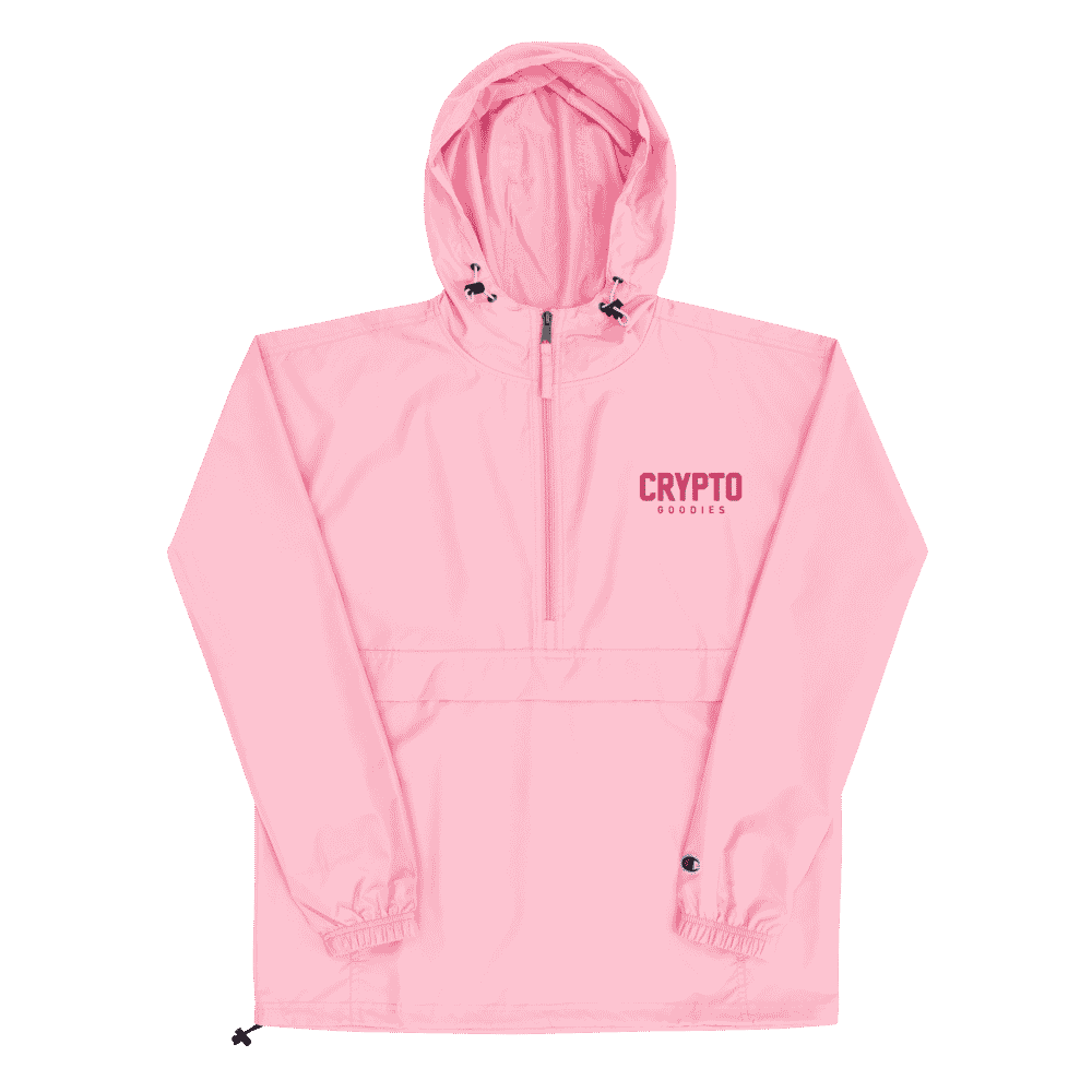 embroidered champion packable jacket pink candy front 60bb1d2de1018 - Crypto Goodies x Champion Packable Jacket (Pink)