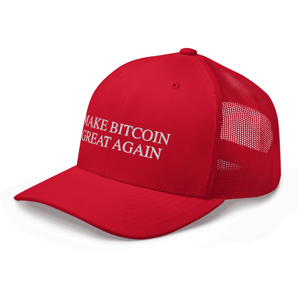 retro trucker hat red left front 60dddd670f36f - Make Bitcoin Great Again Trucker Cap