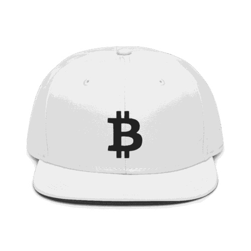 Bitcoin Logo (BLK) White Snapback Hat