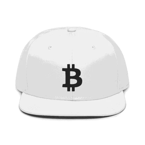 Bitcoin Logo (BLK) White Snapback Hat