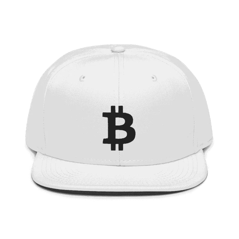 Bitcoin Logo (BLK) White Snapback Hat