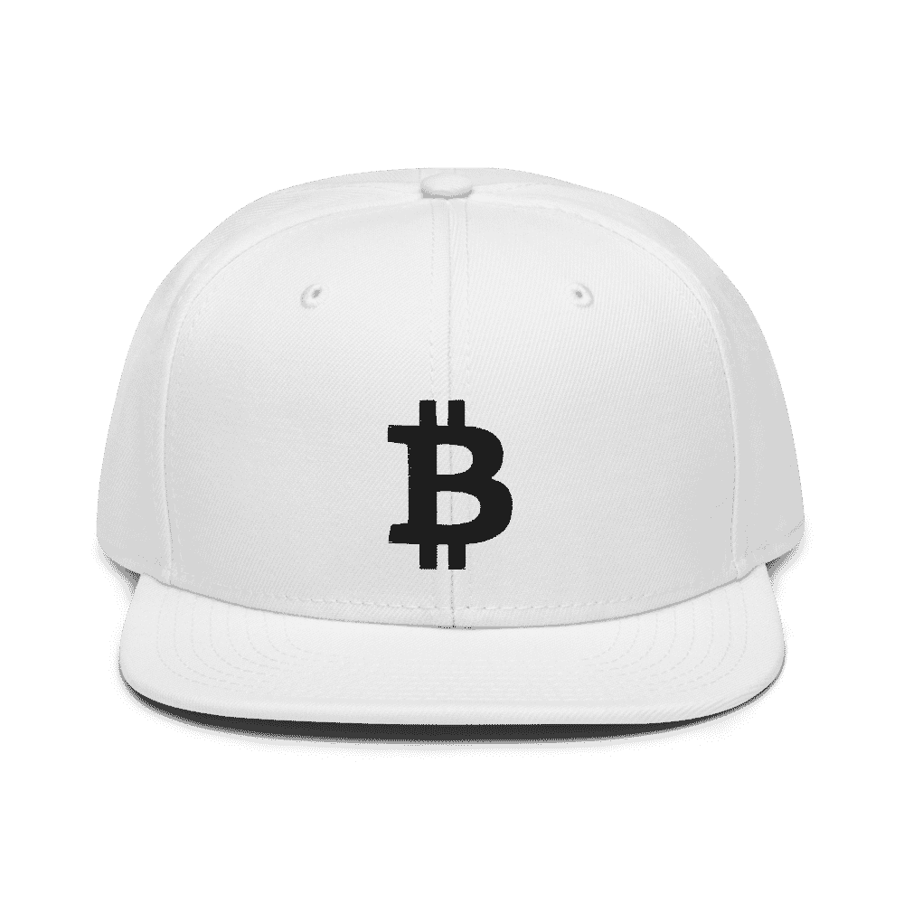 Bitcoin Logo (BLK) White Snapback Hat