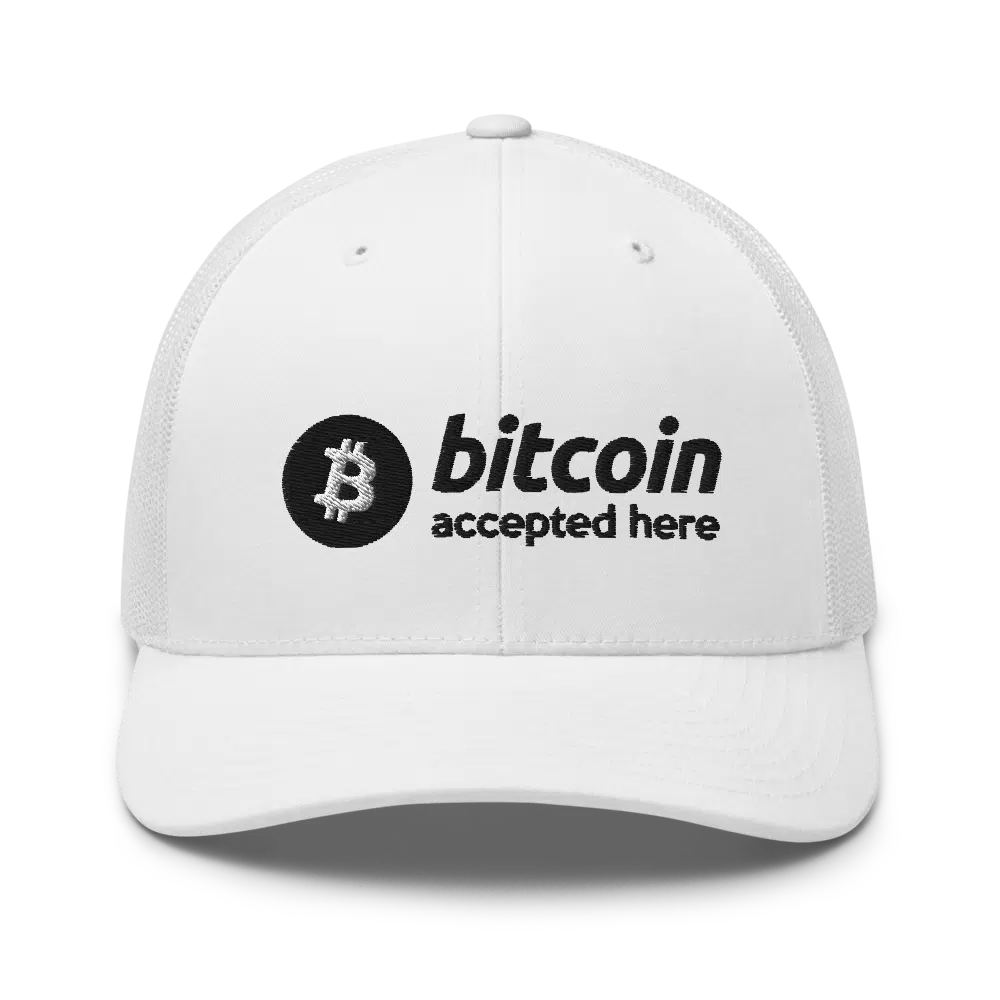 retro trucker hat white front 612a666716606 - Bitcoin Accepted Here Trucker Cap