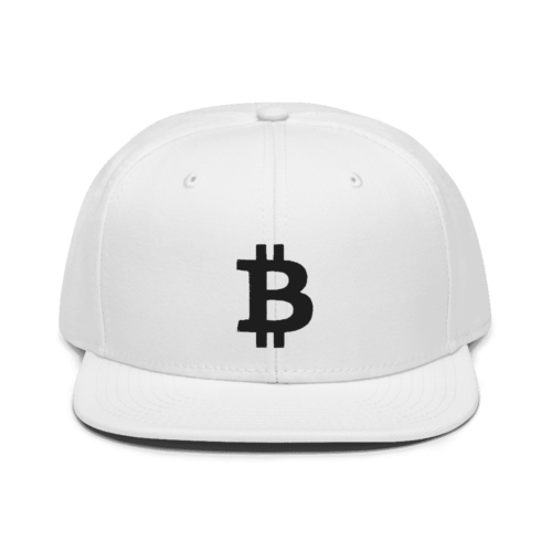 snapback white front 612a24d3c52f2 - Bitcoin Logo (BLK) White Snapback Hat