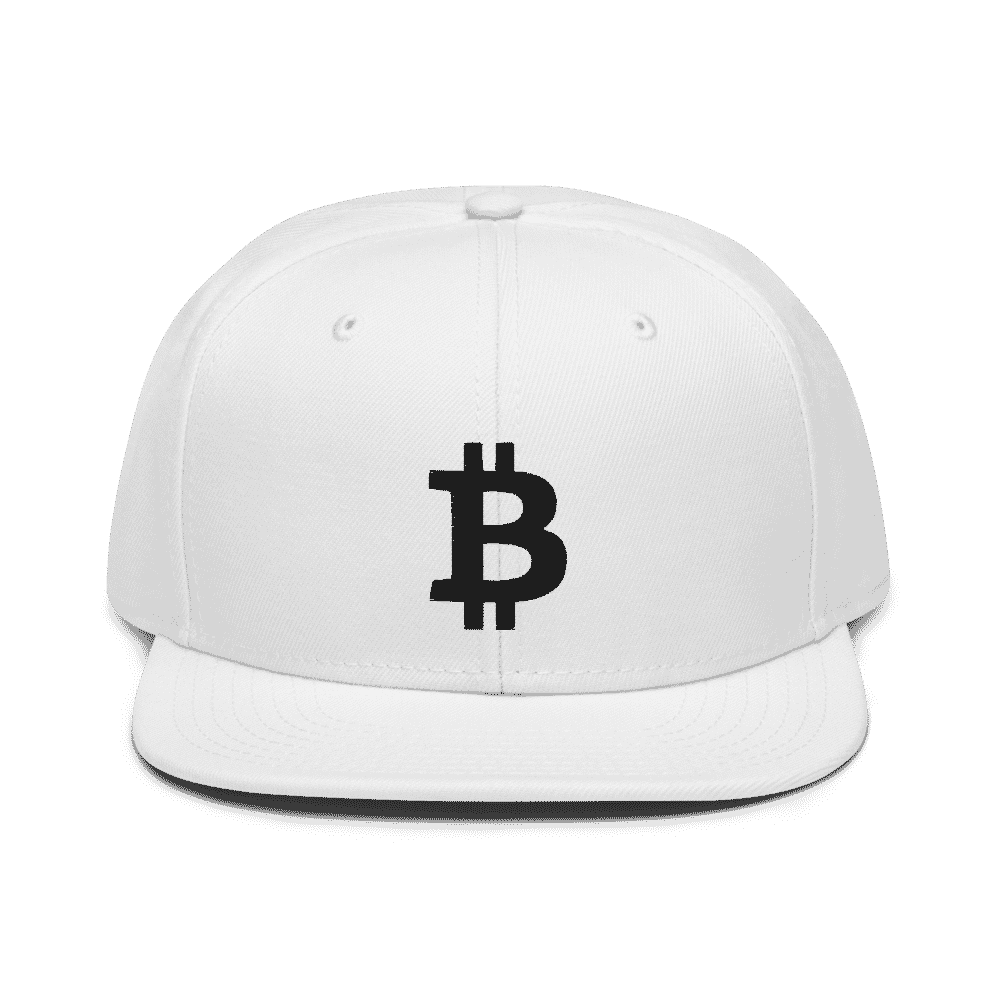 snapback white front 612a24d3c52f2 - Bitcoin Logo (BLK) White Snapback Hat