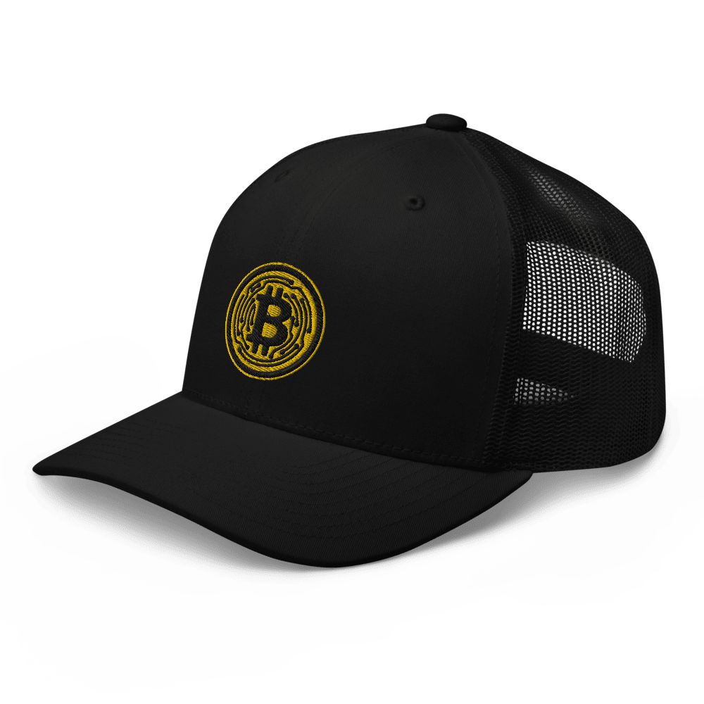 retro trucker hat black left front 614744729f3da - Bitcoin Yellow Circle Trucker Cap