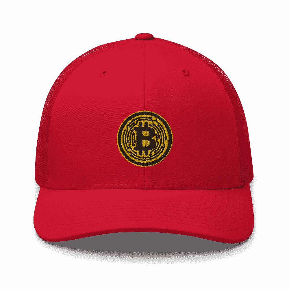 retro trucker hat red front 614744729f543 - Bitcoin Yellow Circle Trucker Cap