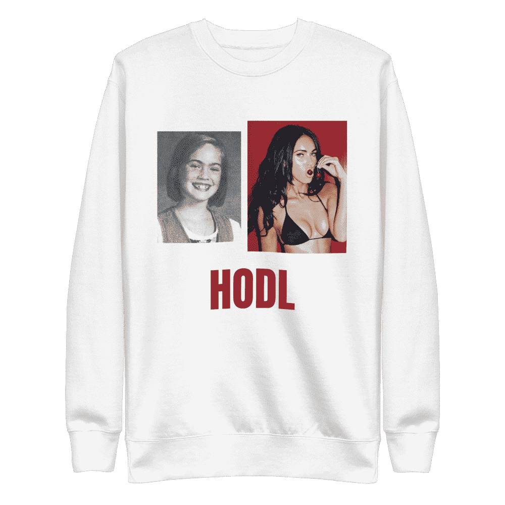 unisex fleece pullover white front 613cae31cf863 - HODL Megan Fox Meme Sweatshirt