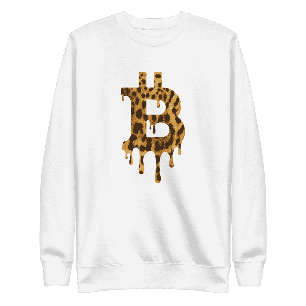 unisex fleece pullover white front 613cb0de95627 - Bitcoin x Melting Leopard Sweatshirt
