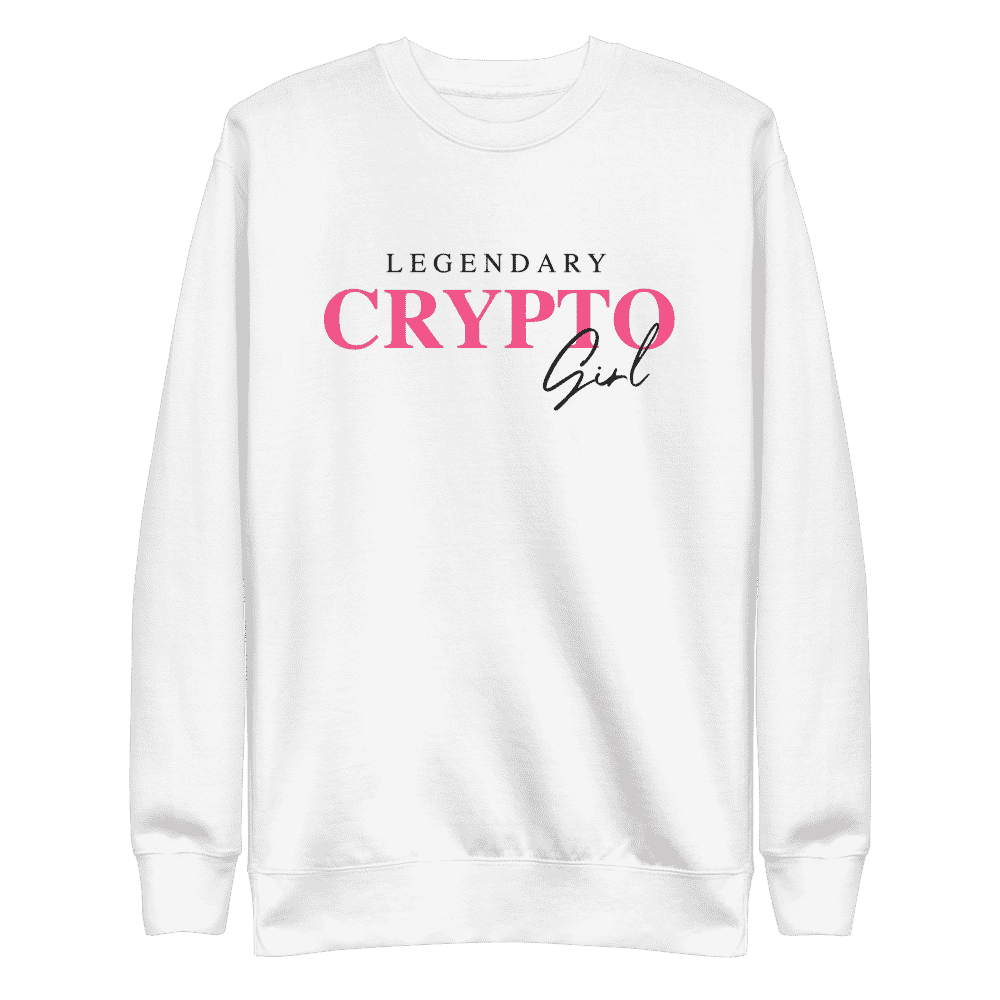 unisex fleece pullover white front 613cb35826749 - Legendary Crypto Girl Sweatshirt