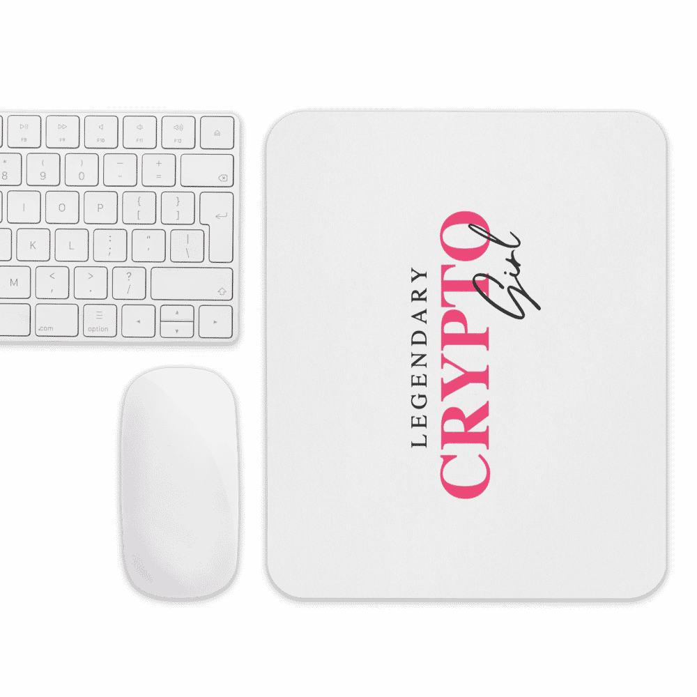 mouse pad white front 61893673b9ce0 - Legendary Crypto Girl Mouse Pad