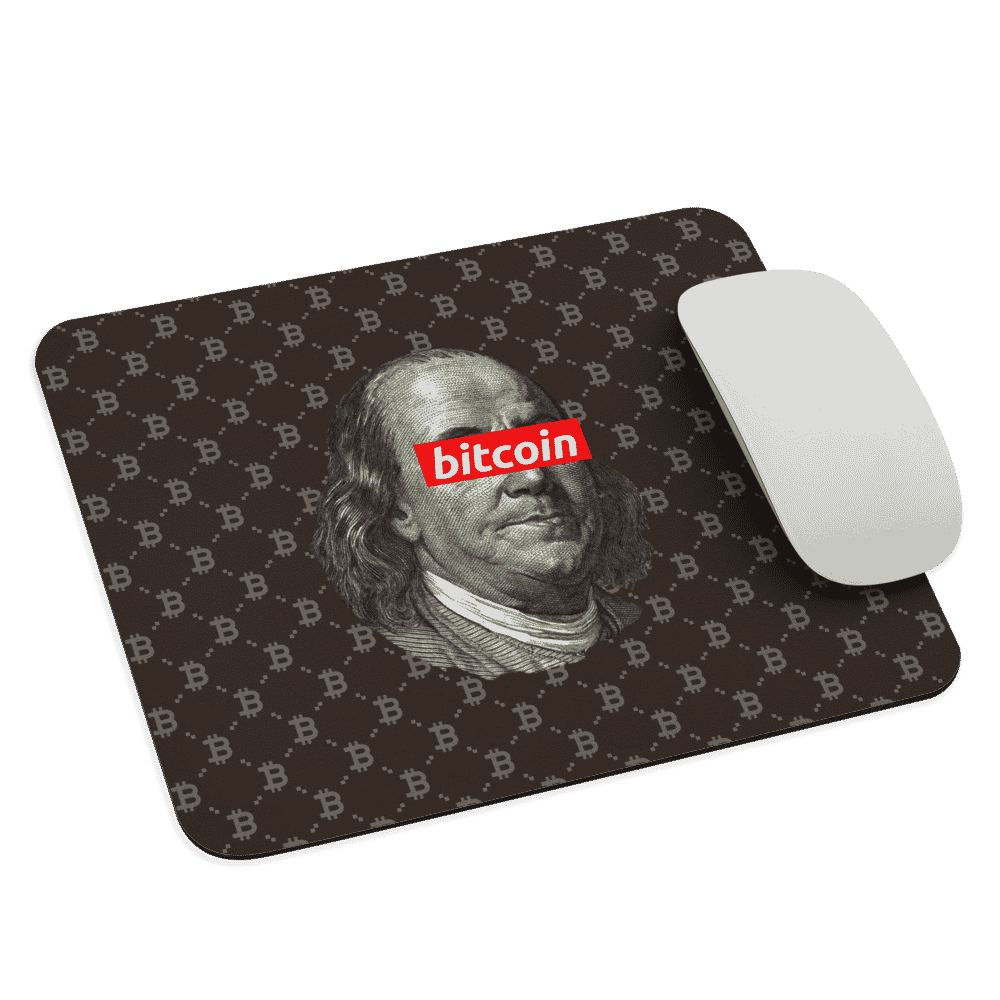mouse pad white front 6189716009559 - Bitcoin Fashion Benjamin Franklin Mouse Pad