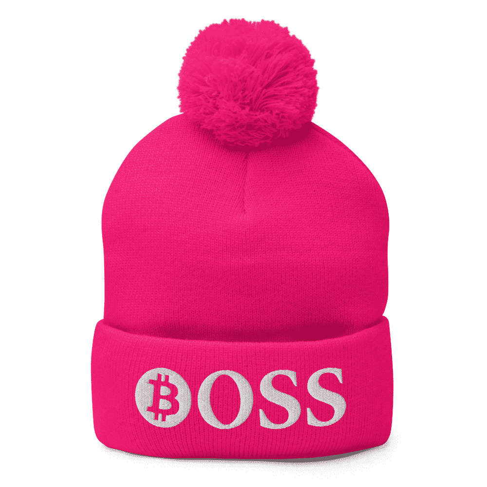 pom pom knit cap neon pink front 6182f798d3219 - BOSS x Bitcoin Pom-Pom Beanie