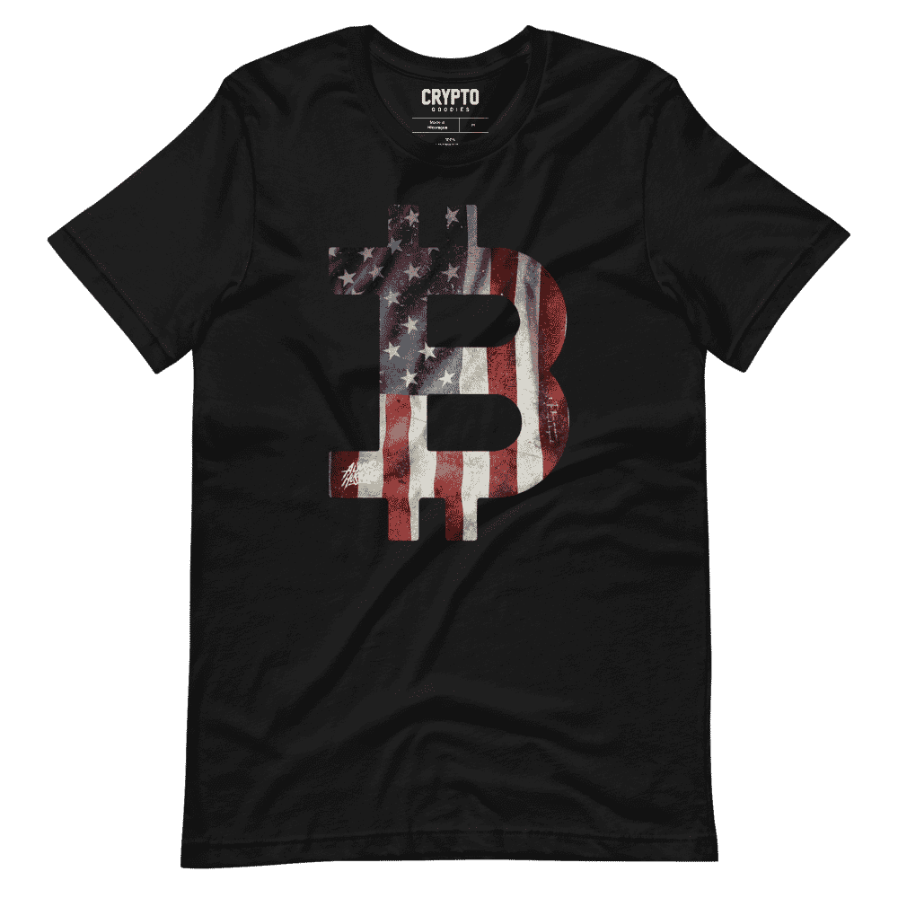 unisex staple t shirt black front 61954c46ec7e5 - Bitcoin USA Flag T-Shirt