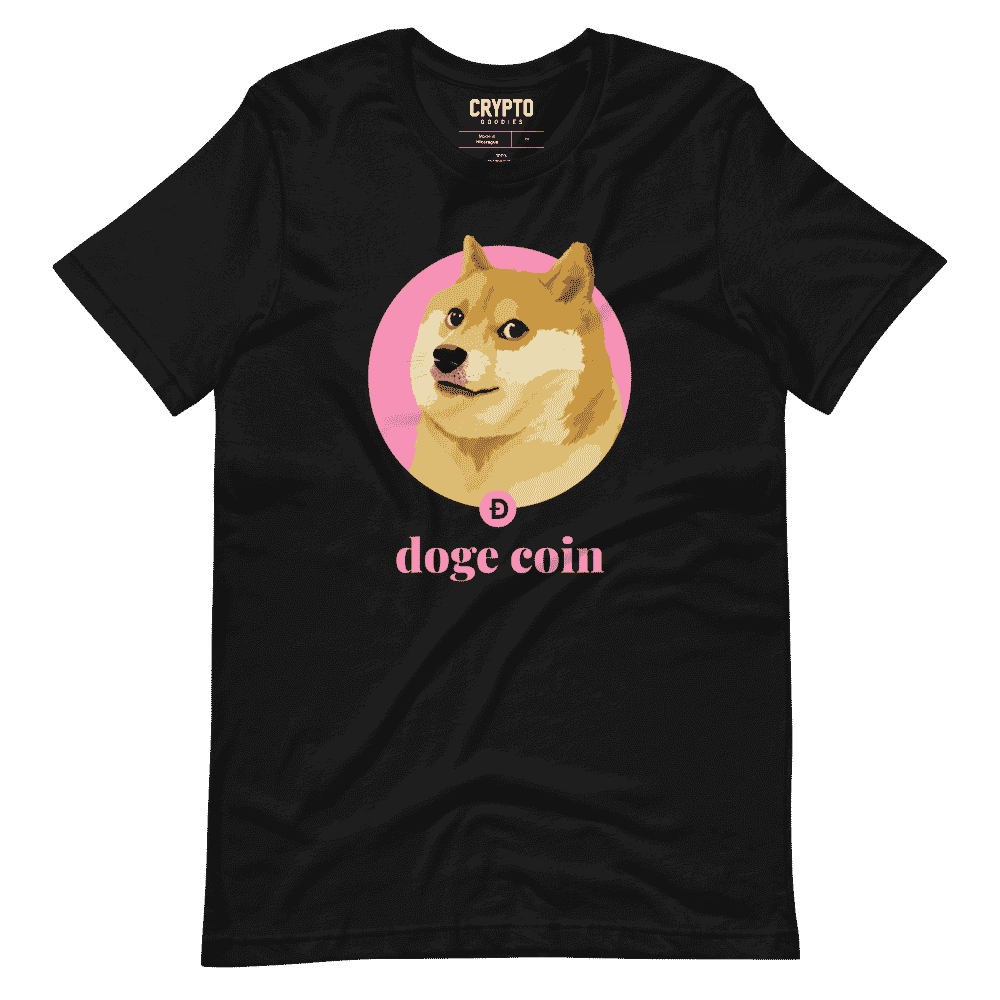 unisex staple t shirt black front 6195756565cd7 - DogeCoin Pink T-Shirt