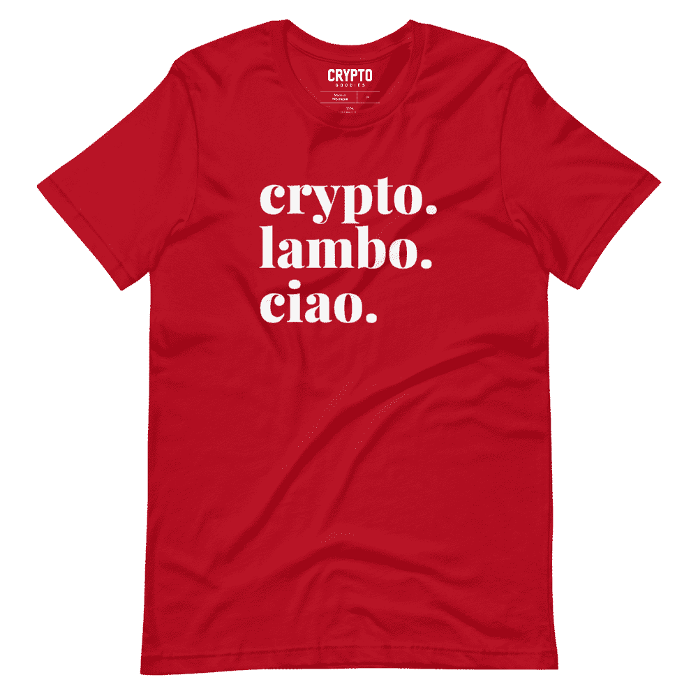 unisex staple t shirt red front 6195765e81f31 - Crypto. Lambo. Ciao. DRK T-Shirt