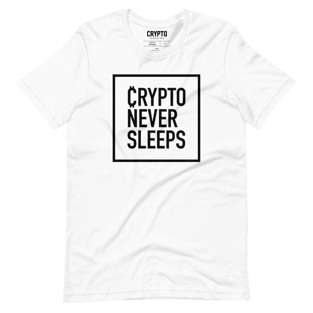 unisex staple t shirt white front 619544f29e4de - Crypto Never Sleeps T-Shirt