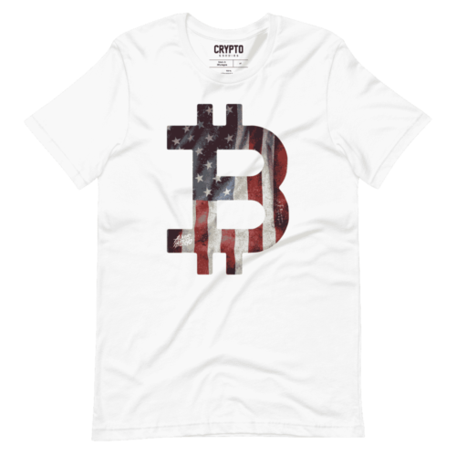 unisex staple t shirt white front 61954c201e8a8 - Bitcoin USA Flag T-Shirt