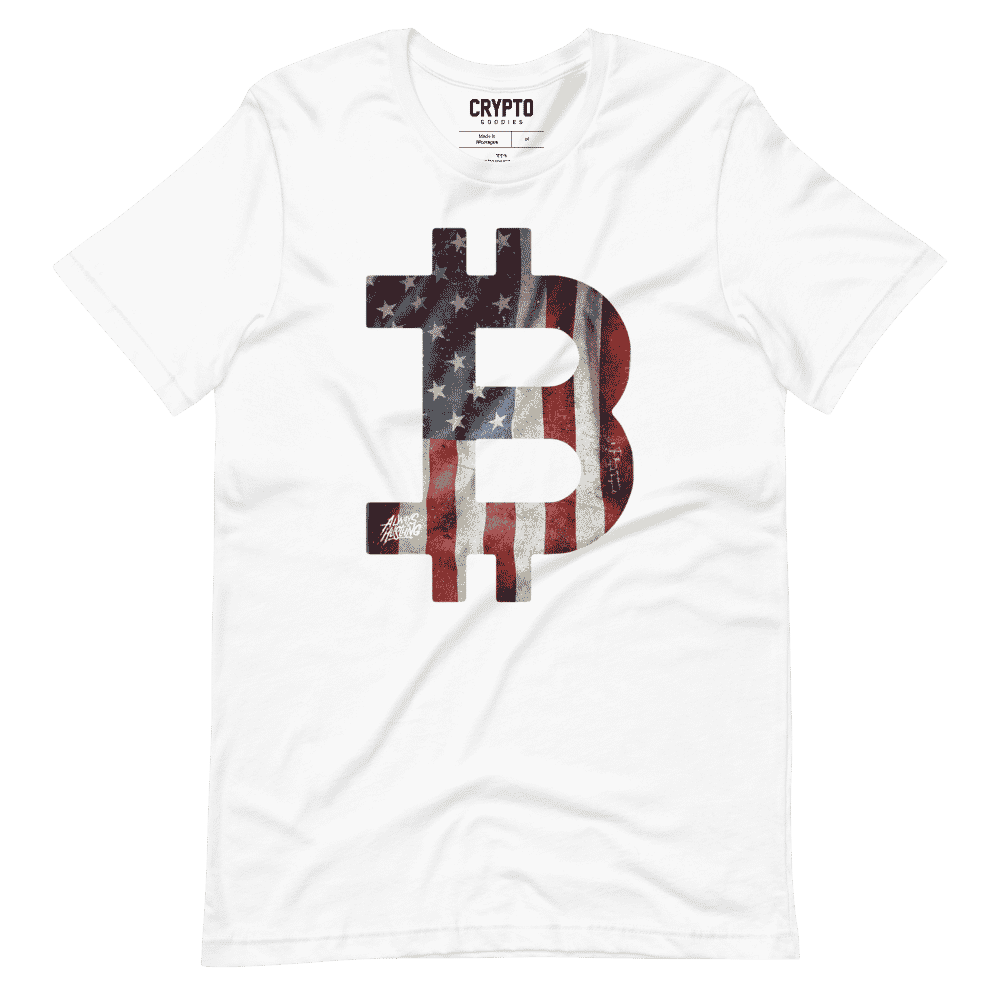 unisex staple t shirt white front 61954c201e8a8 - Bitcoin USA Flag T-Shirt
