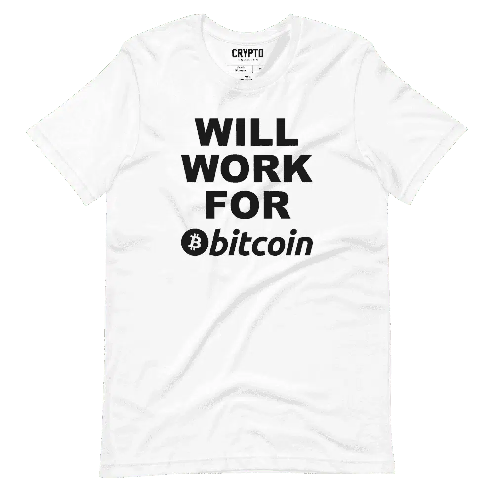 unisex staple t shirt white front 61956d9031280 - Will Work for Bitcoin White T-Shirt