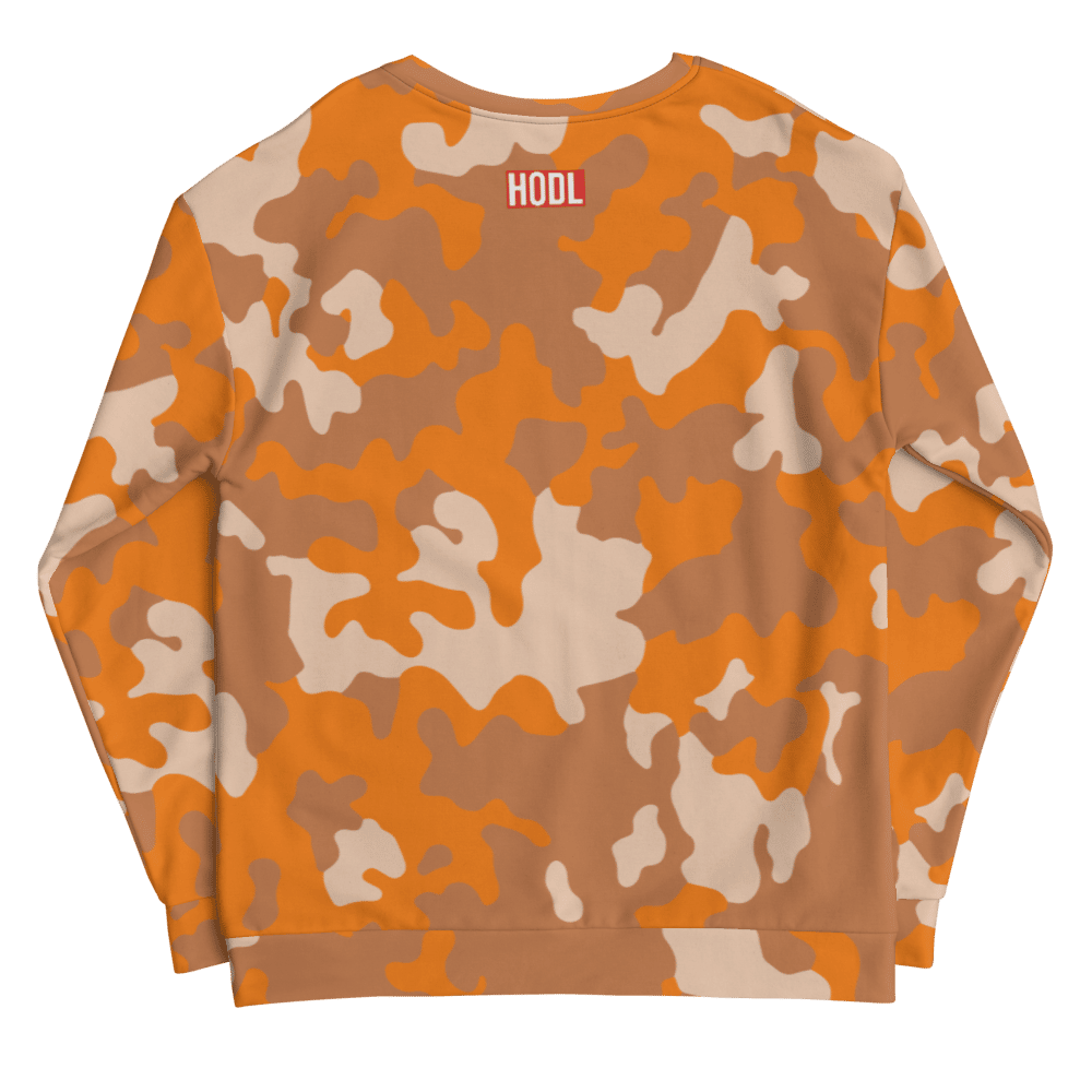 all over print unisex sweatshirt white back 61c1b02e52f25 - HODL Orange Army Camouflage Sweatshirt