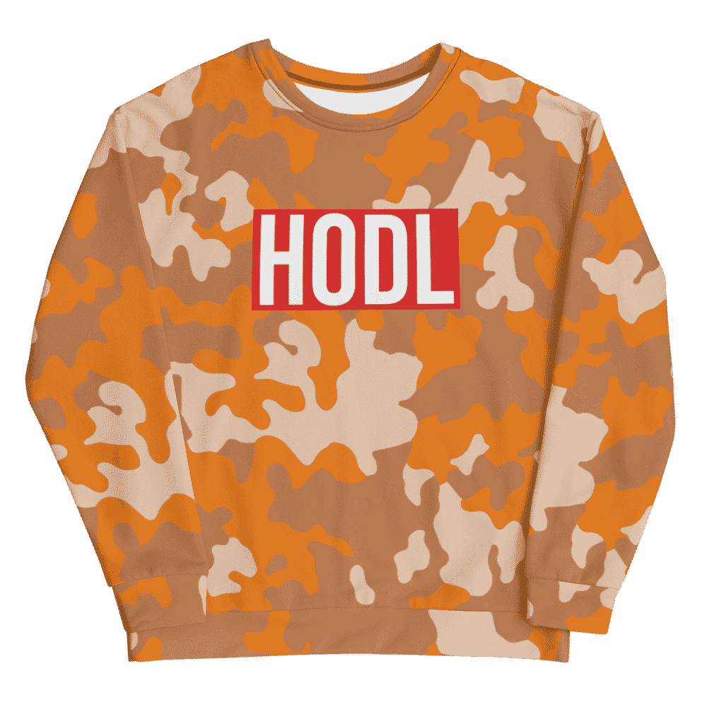 all over print unisex sweatshirt white front 61c1b02e52be3 - HODL Orange Army Camouflage Sweatshirt