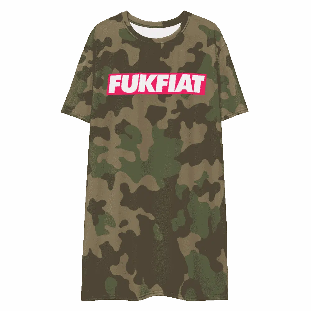 all over print t shirt dress white front 61e42d9588f83 - FUKFIAT Camouflage Cryptocurrency T-shirt Dress