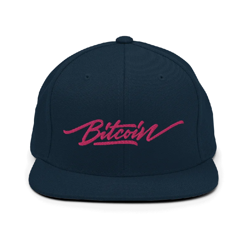 Bitcoin x Pink Calligraphy Logo Snapback Hat - Image 3