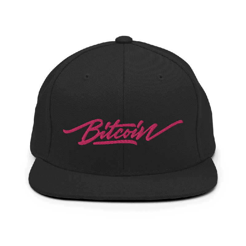 Bitcoin x Pink Calligraphy Logo Snapback Hat