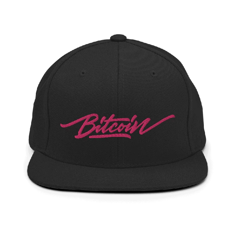 Bitcoin x Pink Calligraphy Logo Snapback Hat - Image 5