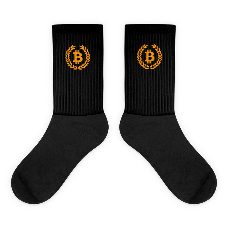 black foot sublimated socks flat 61e414be5b126 - Bitcoin Laurel Leaves Logo Socks