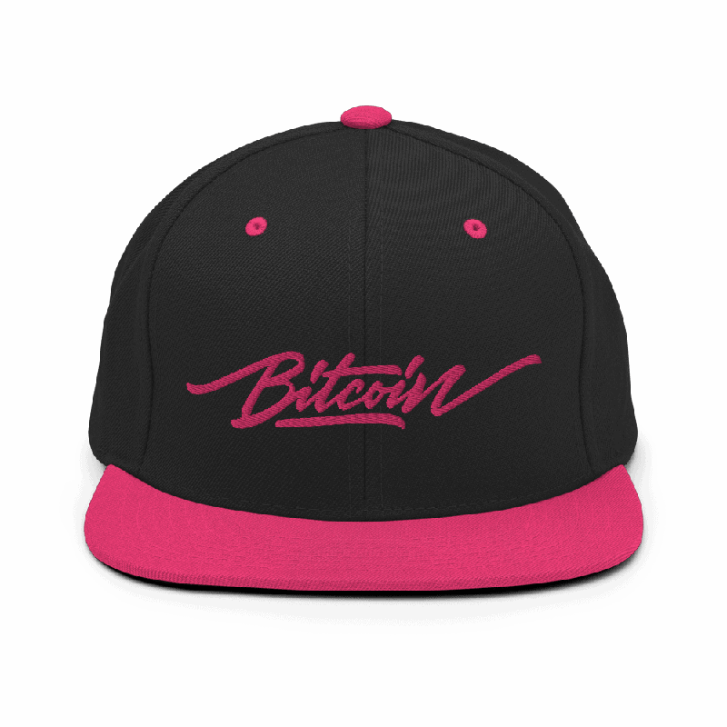 classic snapback black neon pink front 61f6833b63467 - Bitcoin x Pink Calligraphy Logo Snapback Hat