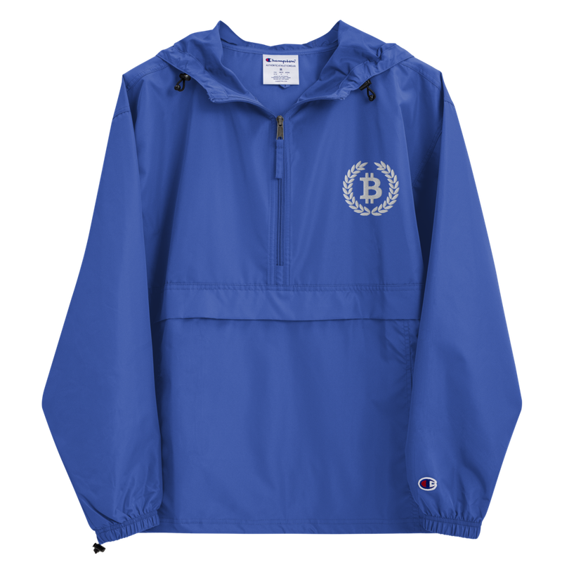 embroidered champion packable jacket royal blue front 61ea8eb9555a1 - Bitcoin Laurel Leaves Logo Champion Packable Jacket