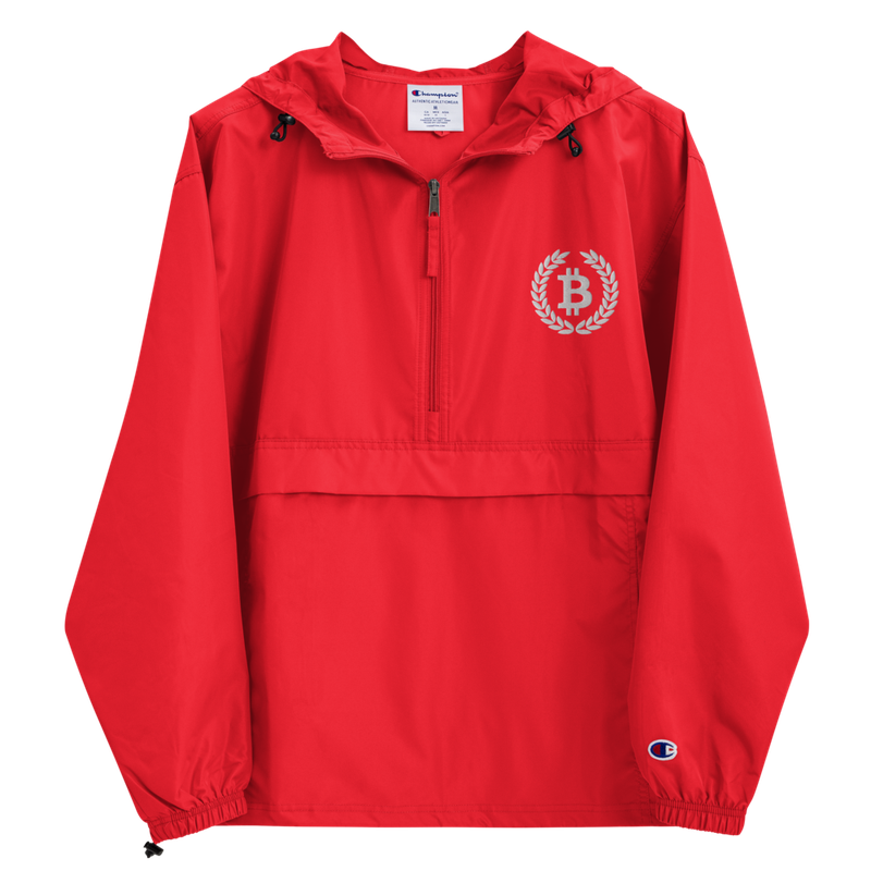 embroidered champion packable jacket scarlet front 61ea8eb95517a - Bitcoin Laurel Leaves Logo Champion Packable Jacket