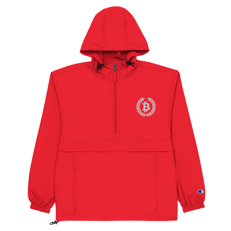 embroidered champion packable jacket scarlet front 61ea8eb9553dd - Bitcoin Laurel Leaves Logo Champion Packable Jacket
