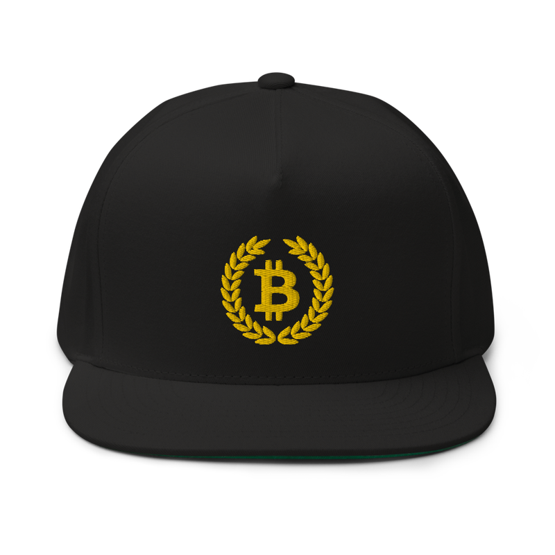 flat bill cap black front 61d9e367727b8 - Bitcoin Laurel Leaves Logo Flat Bill Cap
