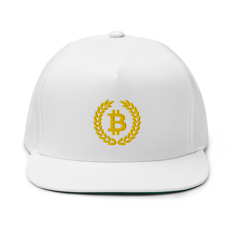 flat bill cap white front 61d9e36772acb - Bitcoin Laurel Leaves Logo Flat Bill Cap