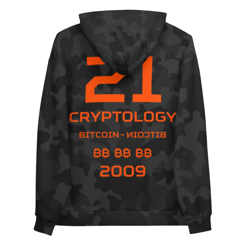 all over print unisex hoodie white back 6216b1653918e - Bitcoin x Cryptology Black Camouflage Hoodie