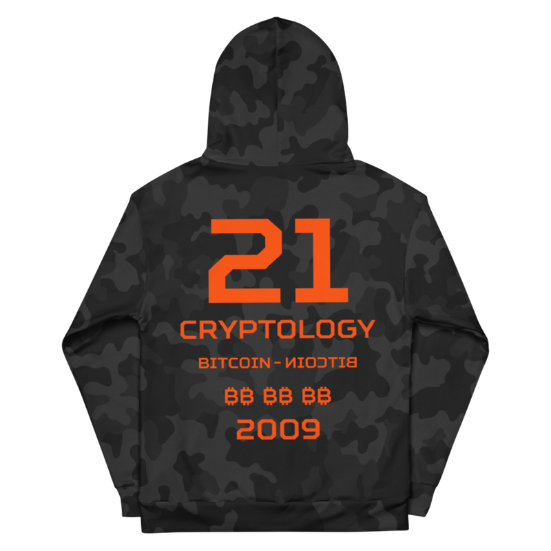 all over print unisex hoodie white back 6216b3254d37a - Bitcoin x Cryptology Black Camouflage Hoodie