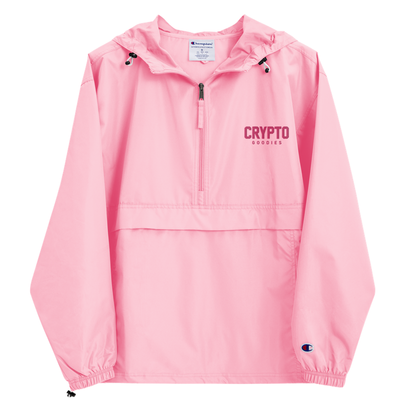 embroidered champion packable jacket pink candy front 61f9b56ee2495 - Crypto Goodies x Champion Packable Jacket (Pink)