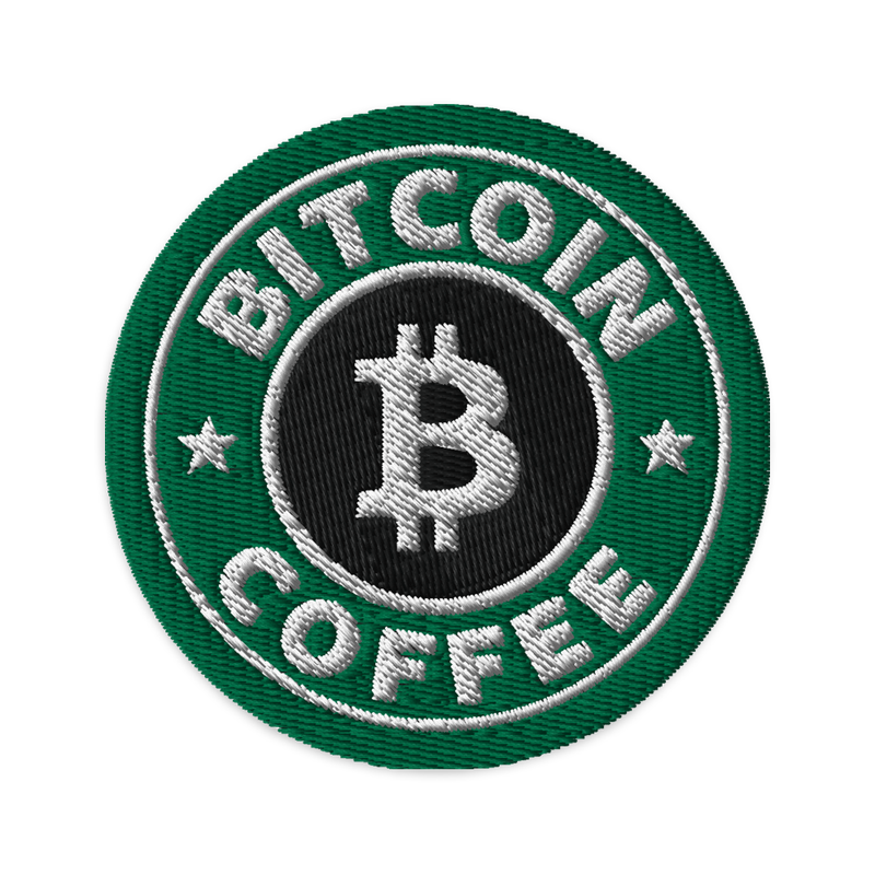embroidered patches black front 6217986c7f887 - Bitcoin Coffee Embroidered Patch